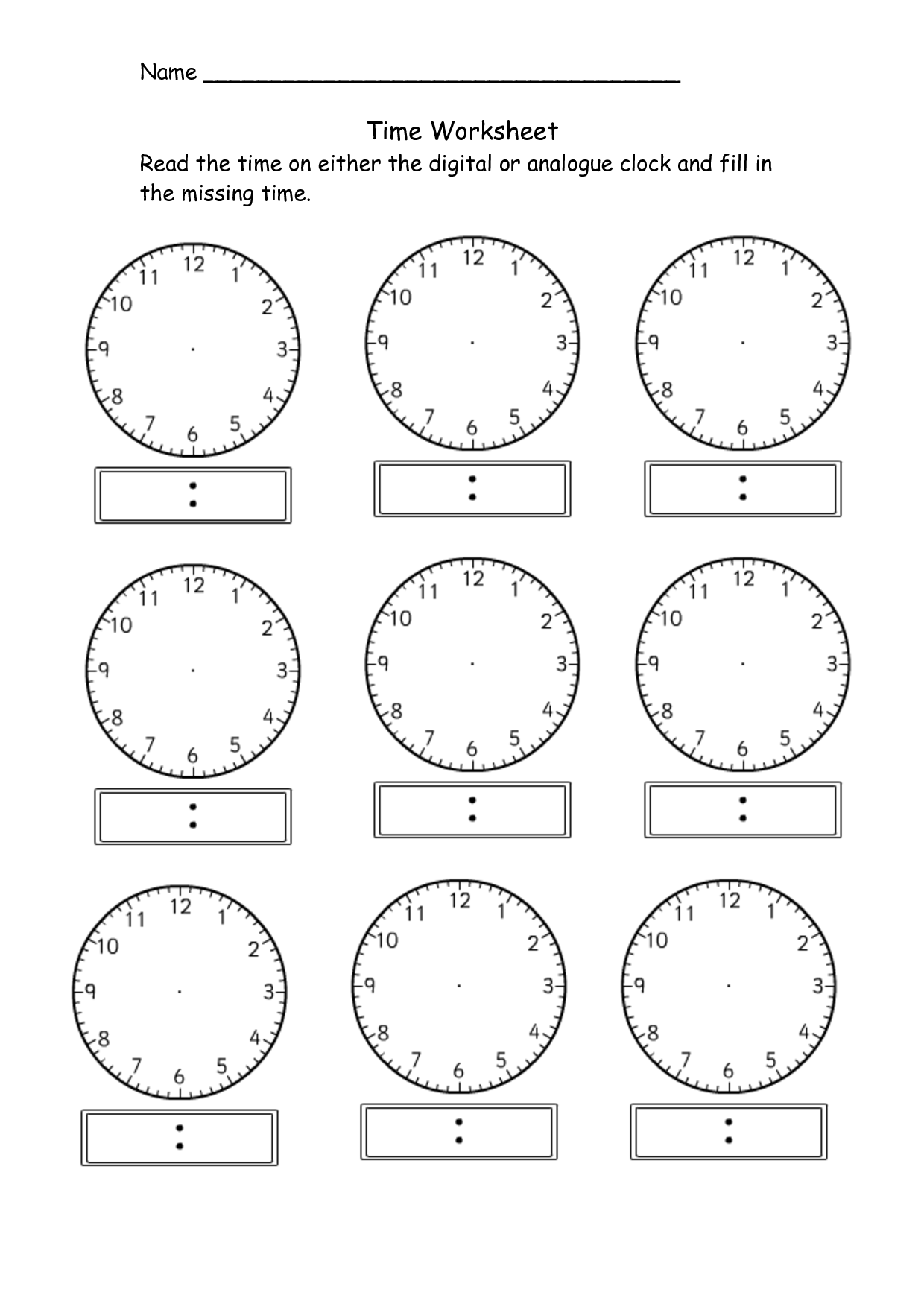 Blank Digital Clock Worksheets
