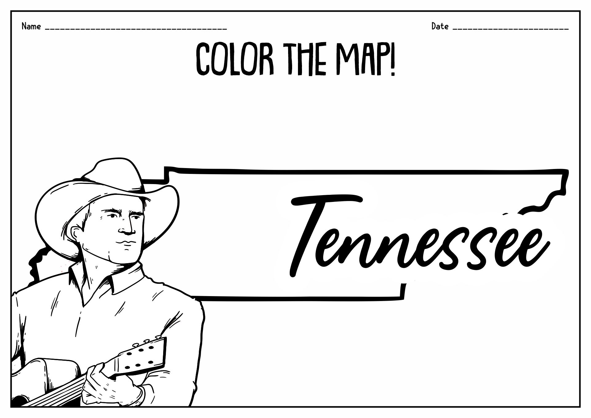 Tennessee State Map Coloring Page Image