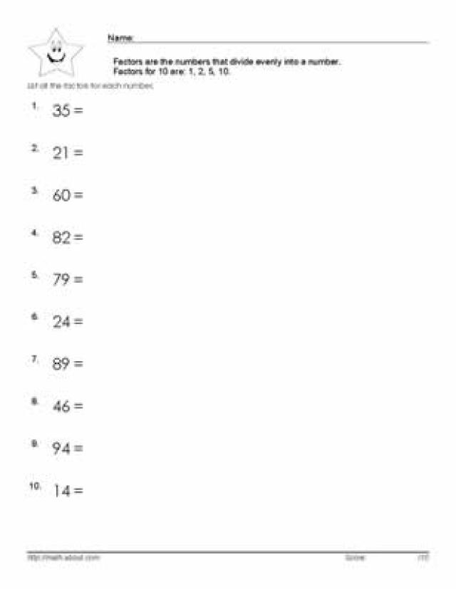 The Factor Tree Worksheets for 6th Grade Math Image