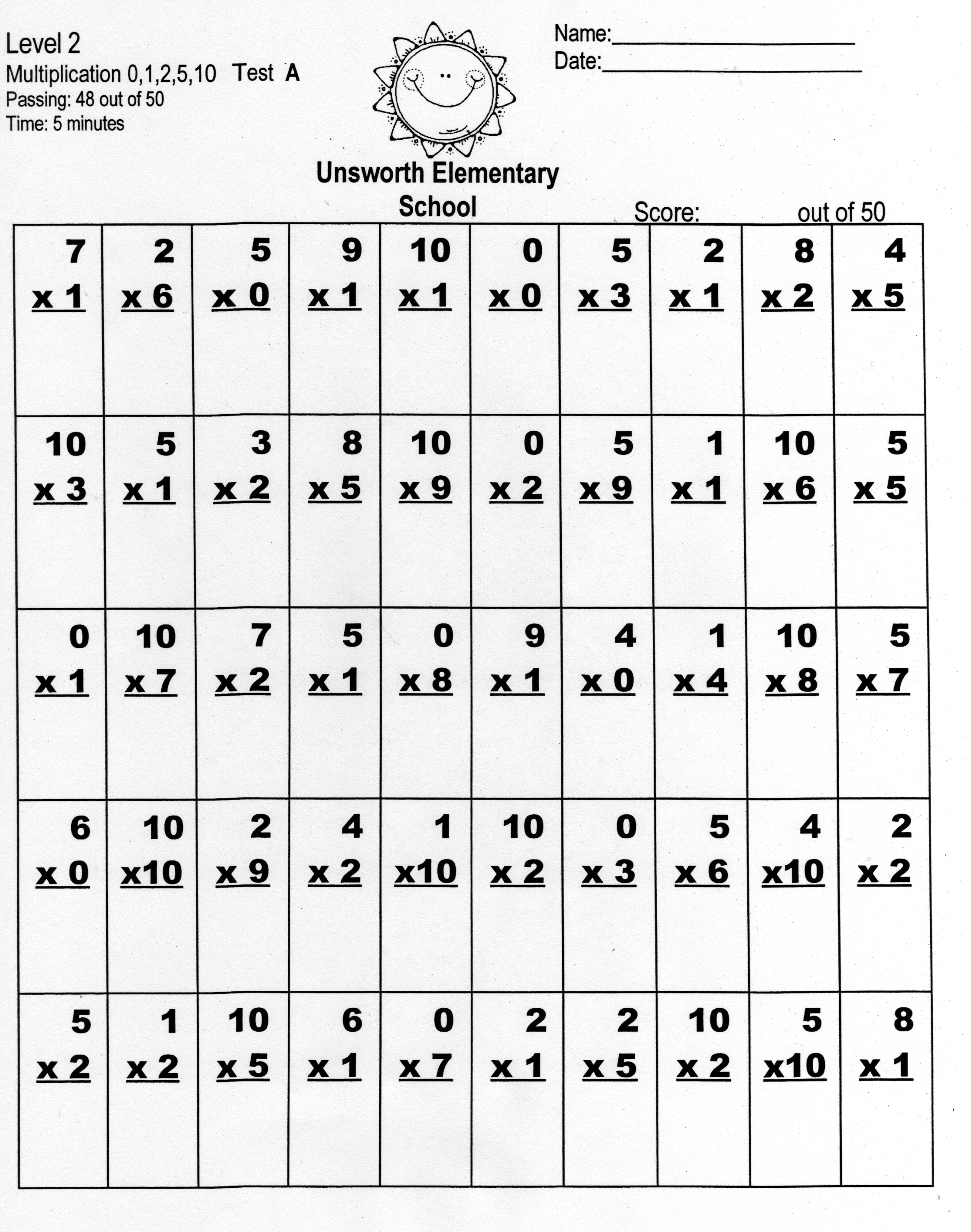 Time Test Multiplication Worksheets 3rd Grade Image
