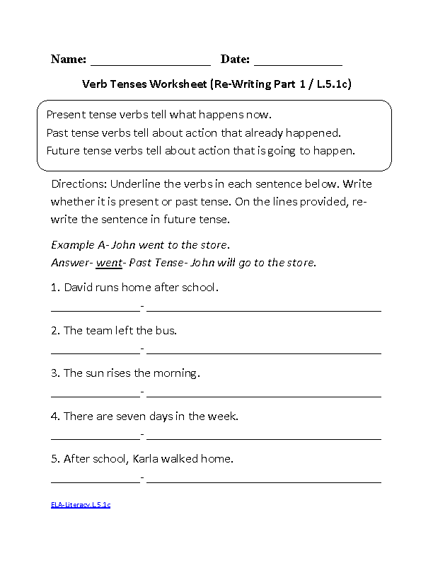 Verb Tense Worksheets 5th Grade Image