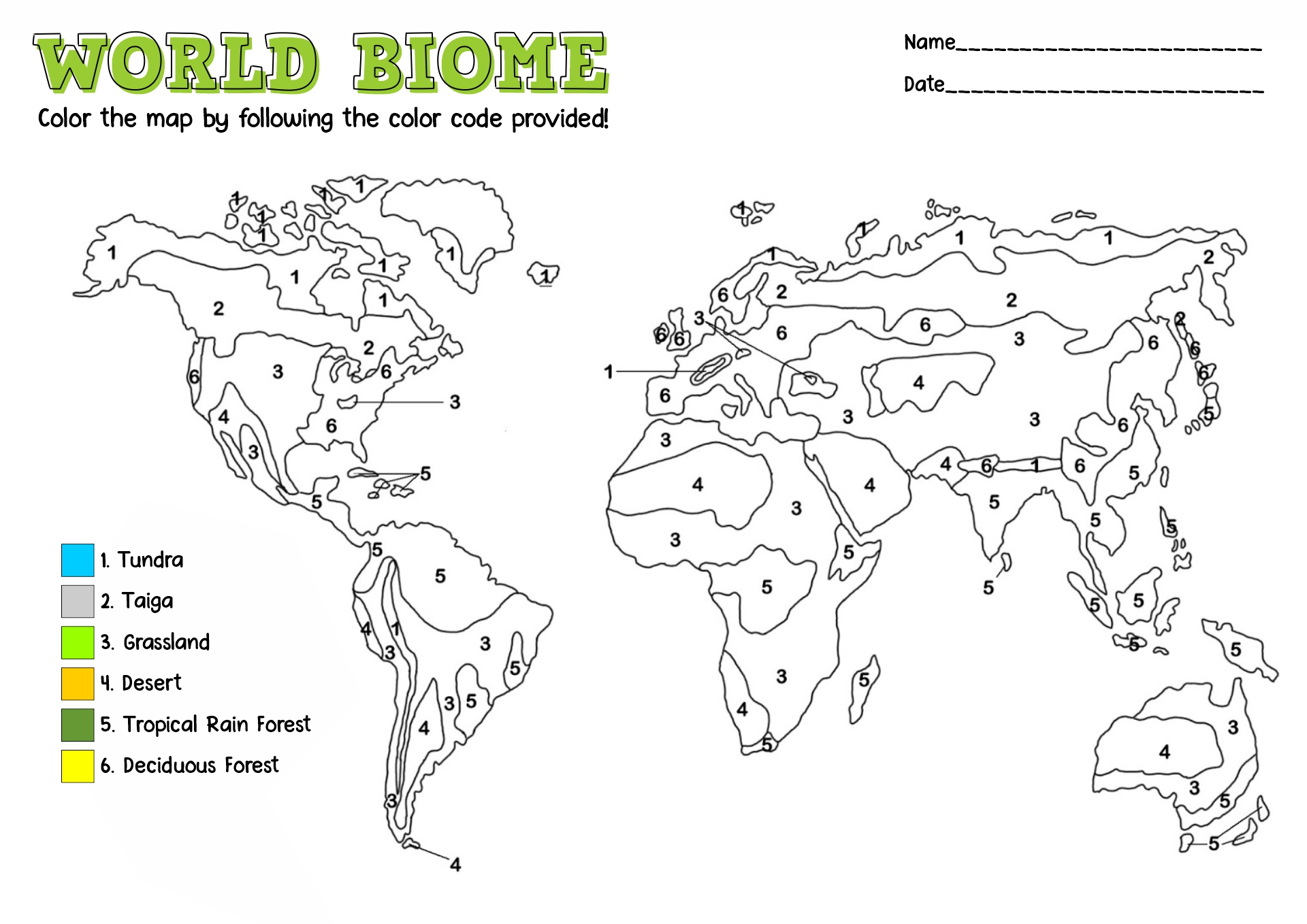 World Biome Map Coloring Page