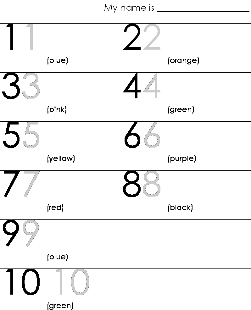 Writing Numbers 1 10 Printable Image
