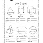 3D Shapes Faces Edges and Vertices Worksheet Image