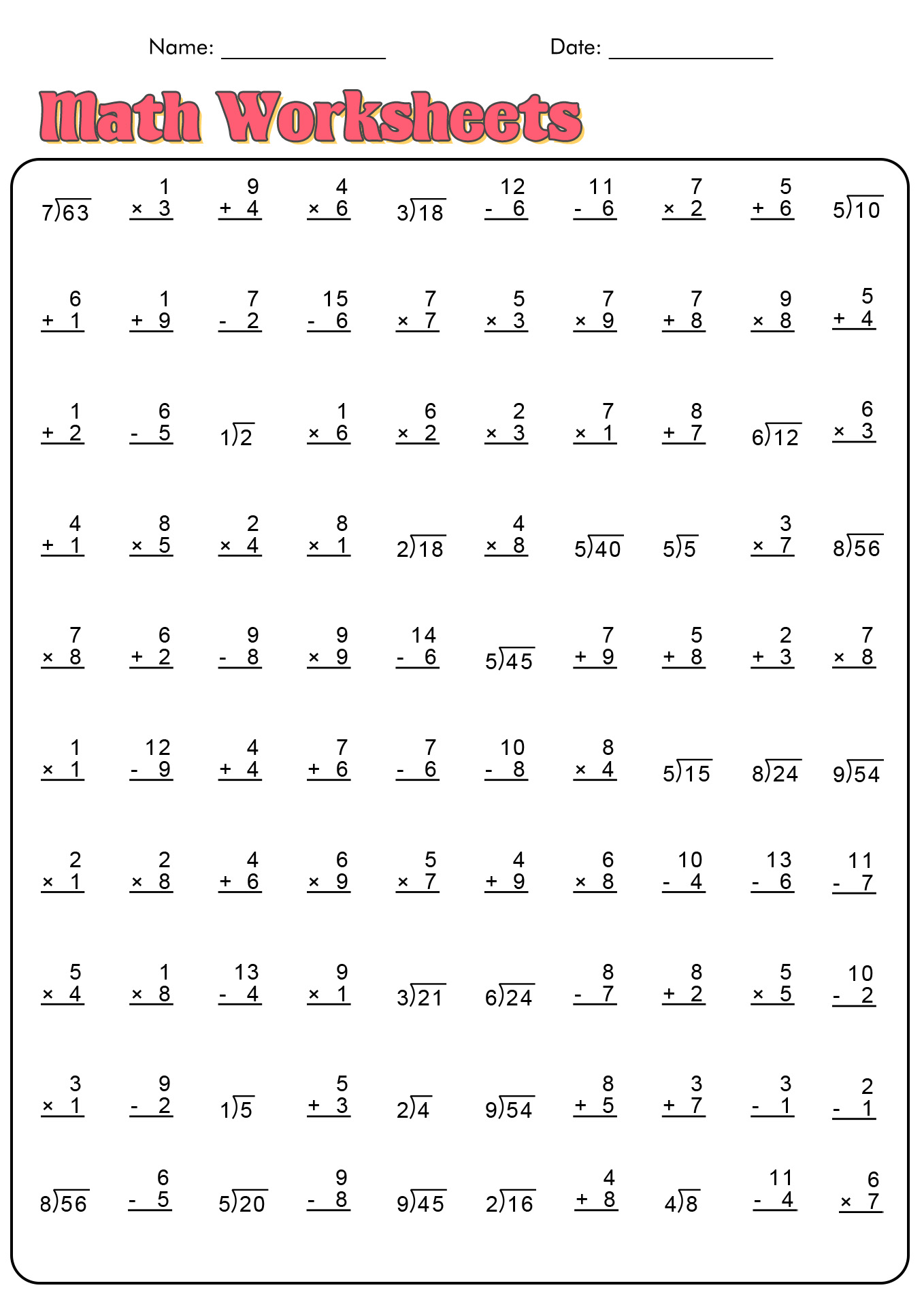 4th Grade Math Worksheets PDF