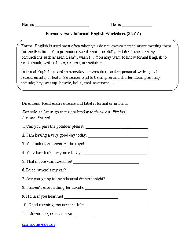 worksheet english 6 grade