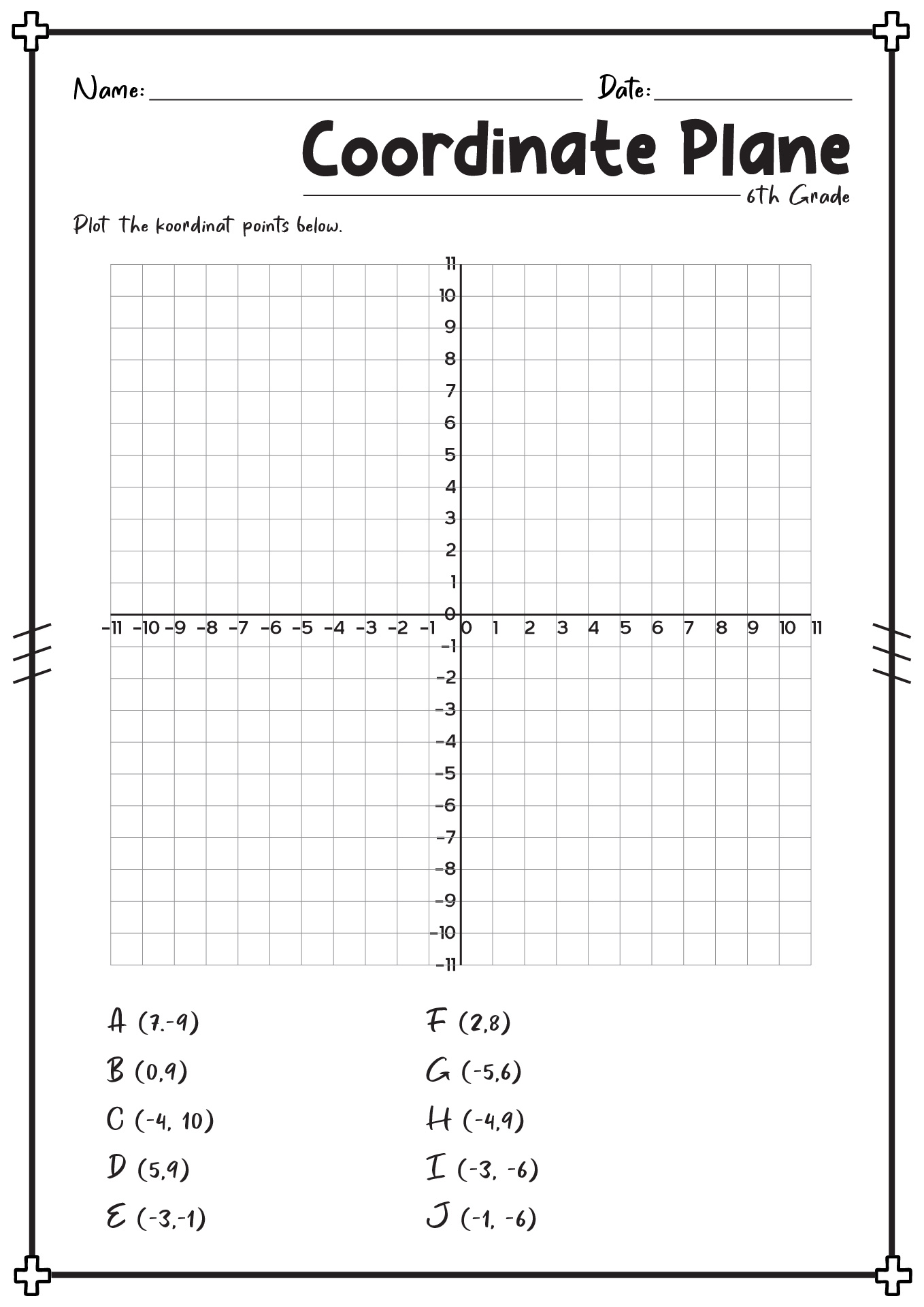 6th Grade Math Worksheets Coordinate Plane