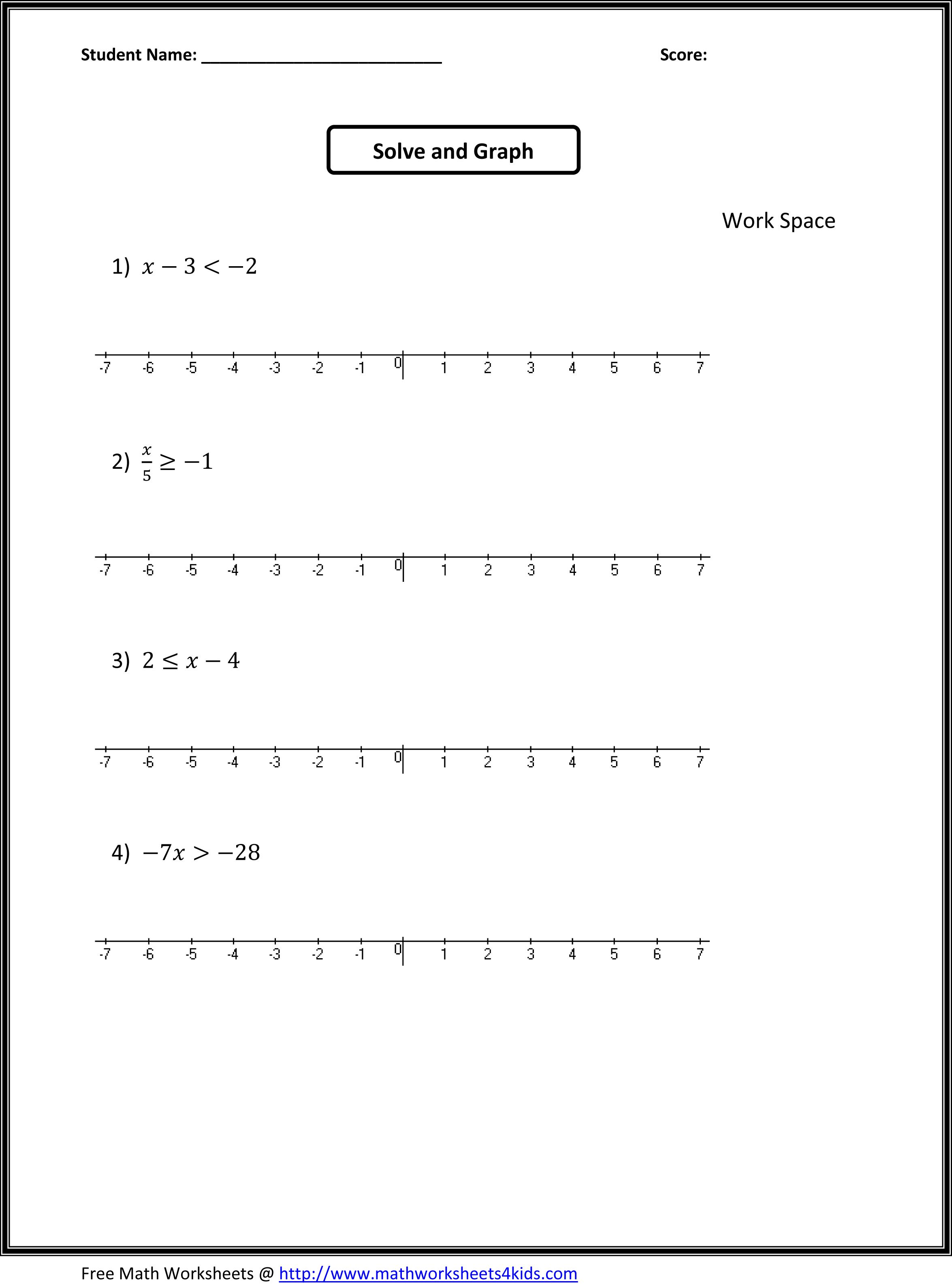 Seventh Grade Algebra Worksheets