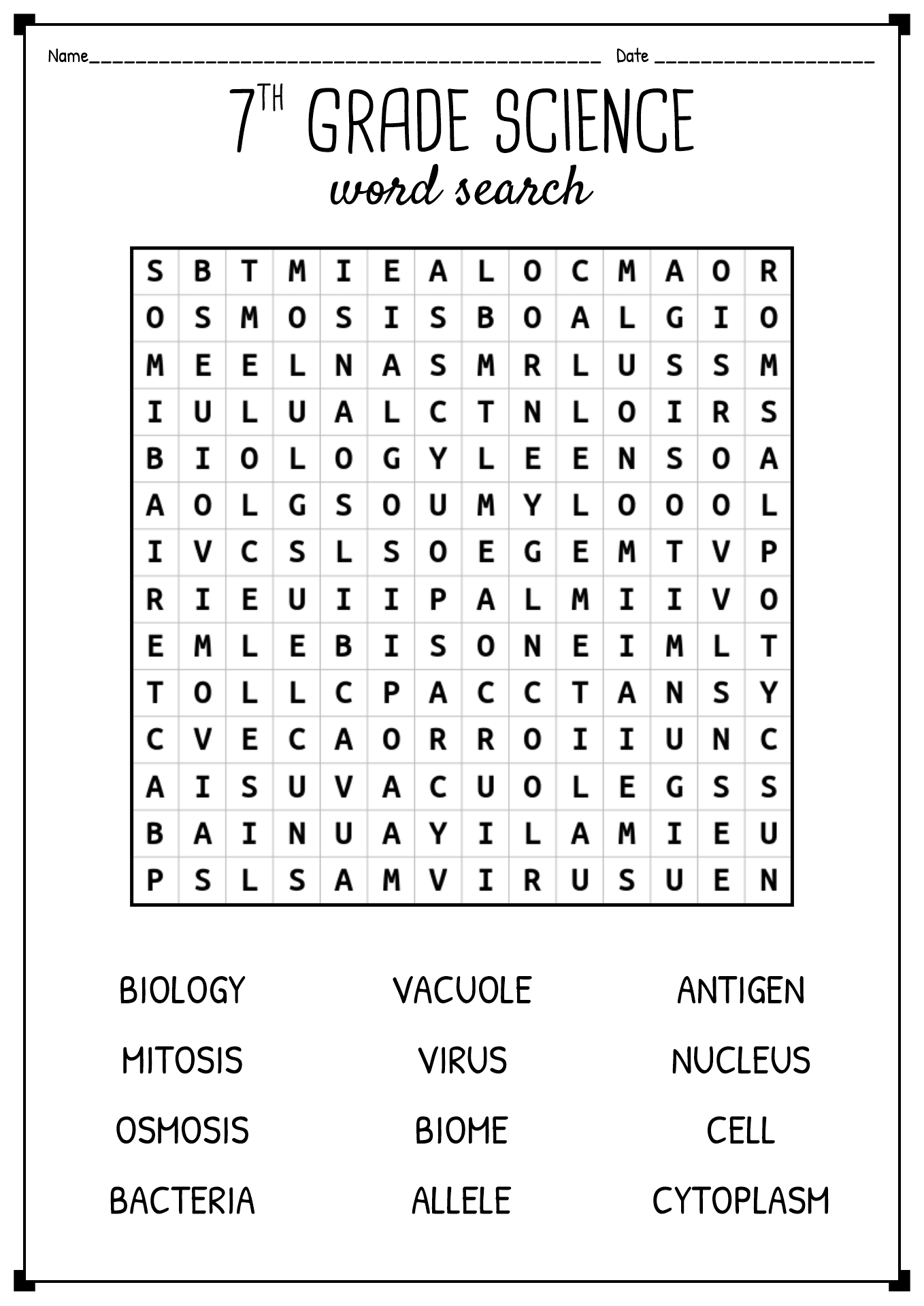 7th Grade Science Word Search