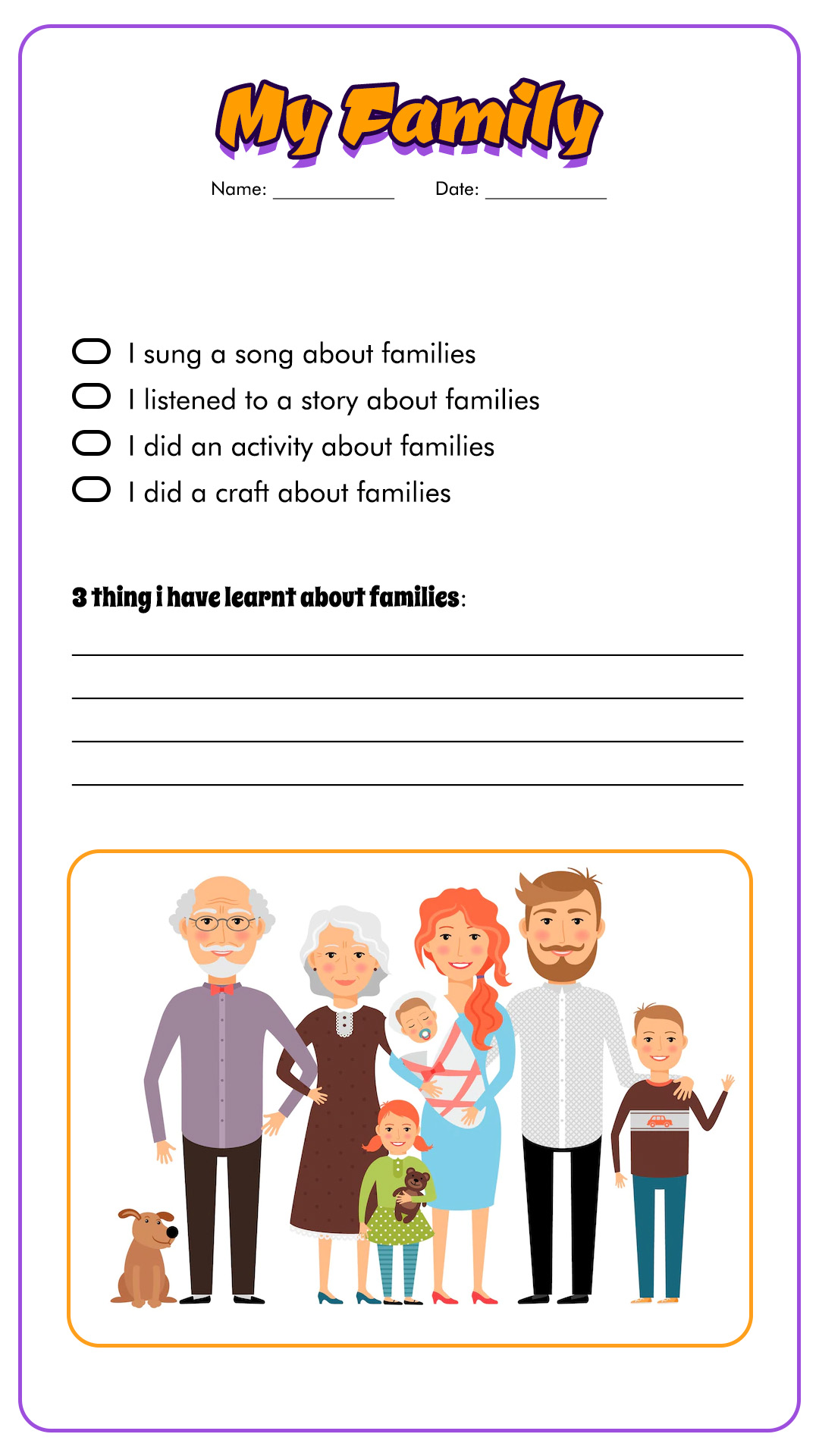 About My Family Worksheet Image