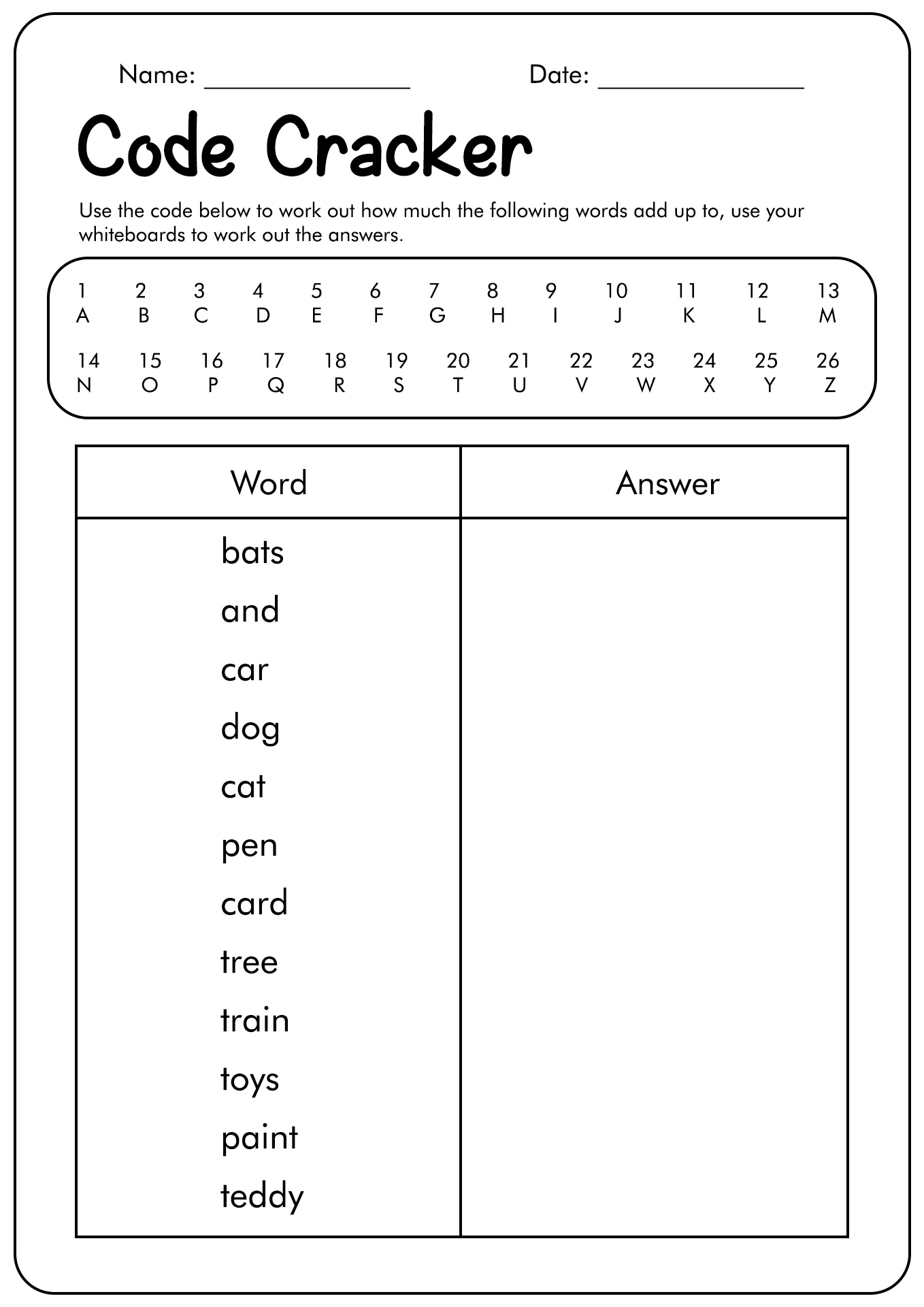 Christmas Crack the Code Worksheets