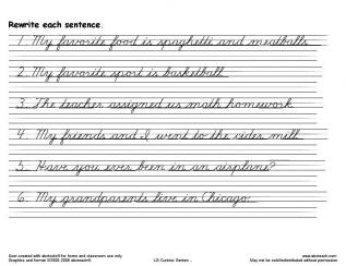 Cursive Writing Practice Sentences Image