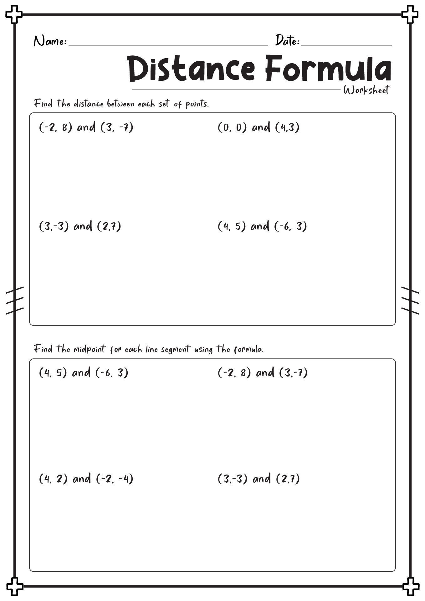Distance Formula Worksheet Image