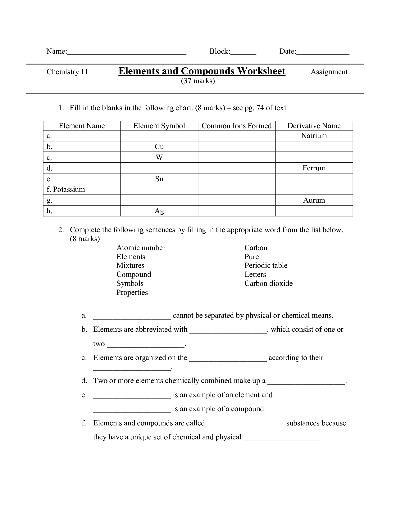Elements Compounds and Mixtures Worksheet Answers Image