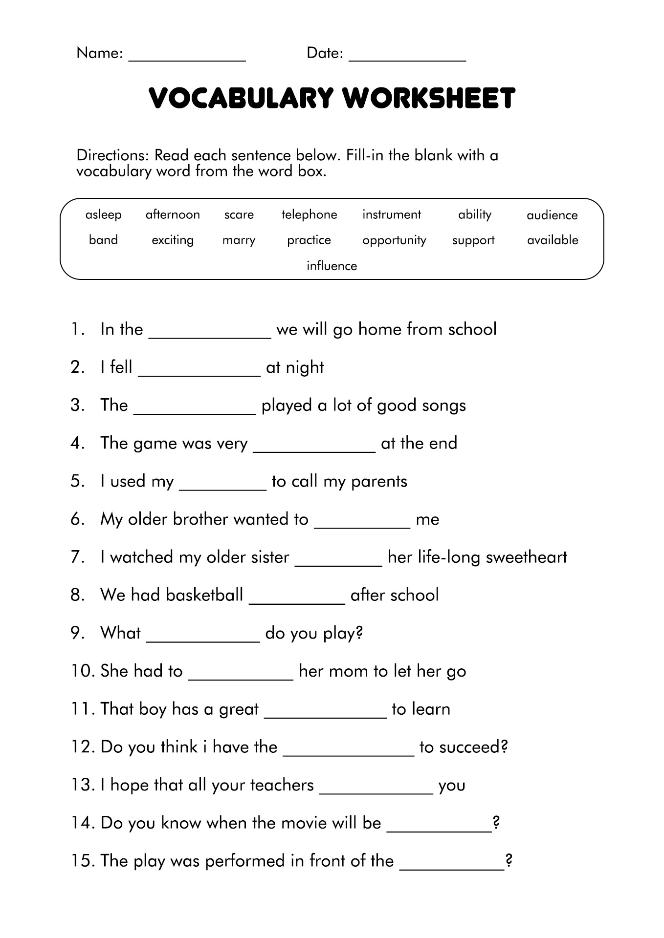 Free 6th Grade English Worksheets