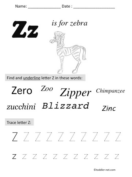 Free Printable Letter Z Worksheets Image