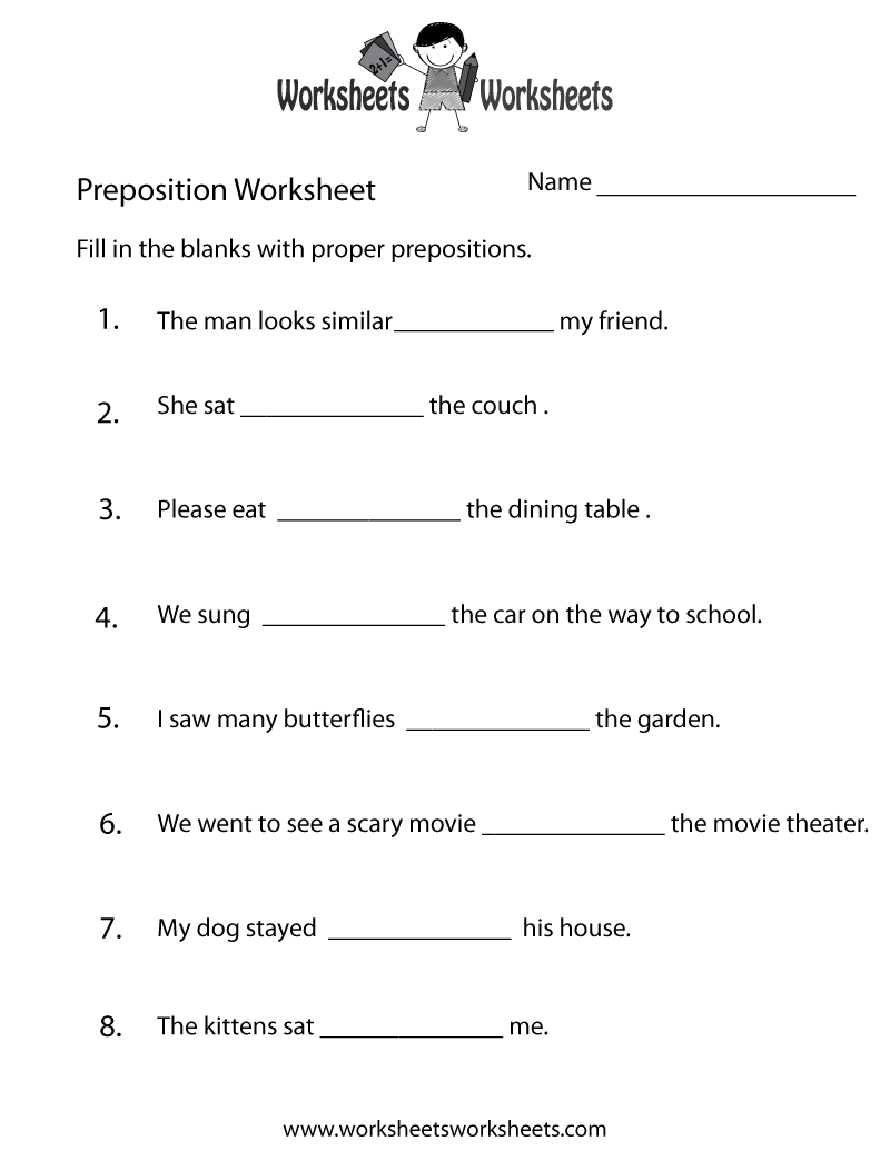 Worksheet On Prepositions For Class 5 With Answers