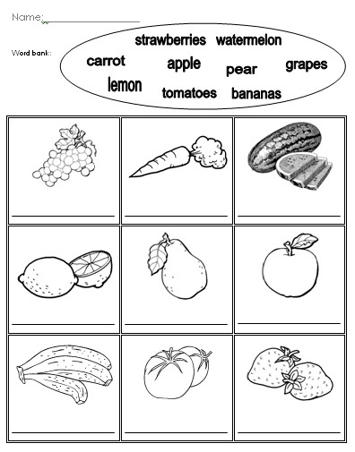 Fruits and Vegetables Worksheets for Kids Image