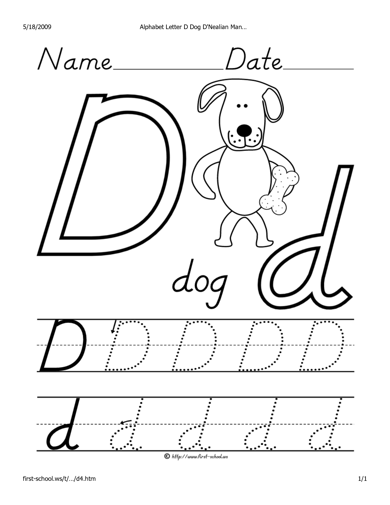 Handwriting Practice Letter D Worksheet Image