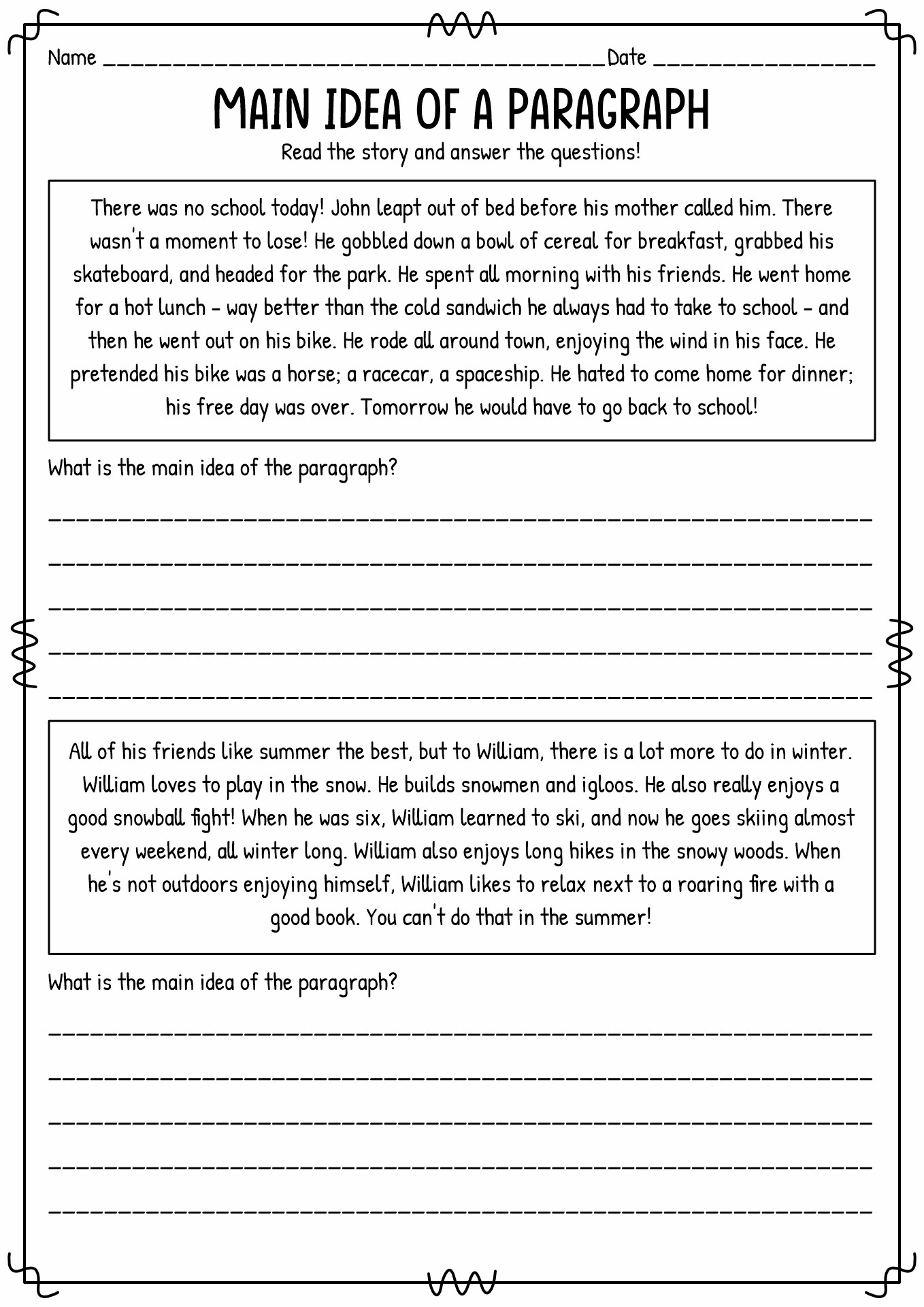 Main Idea Worksheets 3rd Grade