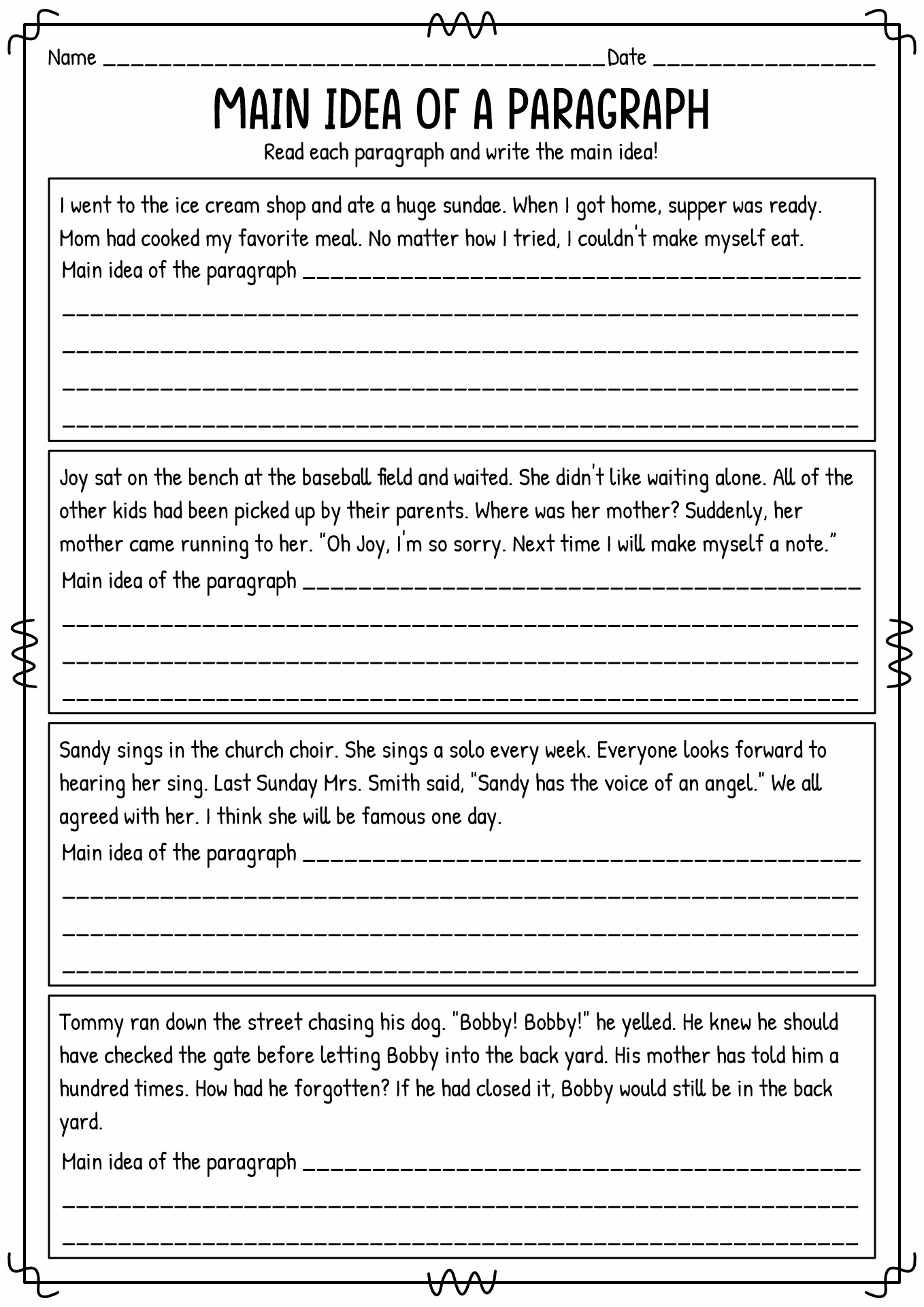 Main Idea Worksheets 5th Grade