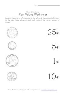 Matching Coins to Value Worksheet Image