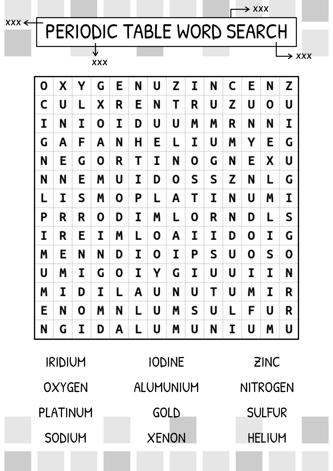 Periodic Table of Elements Word Search Puzzle
