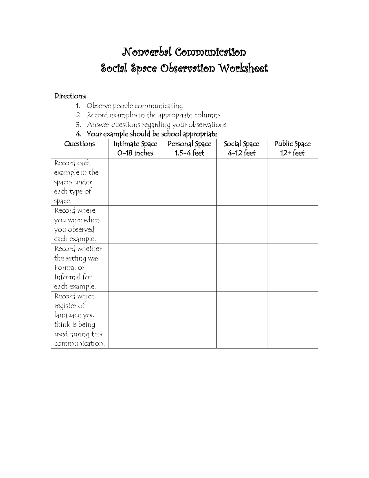 17 Personal Space Worksheets /
