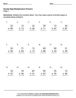 Printable Multiplication Worksheets 4th Grade Math