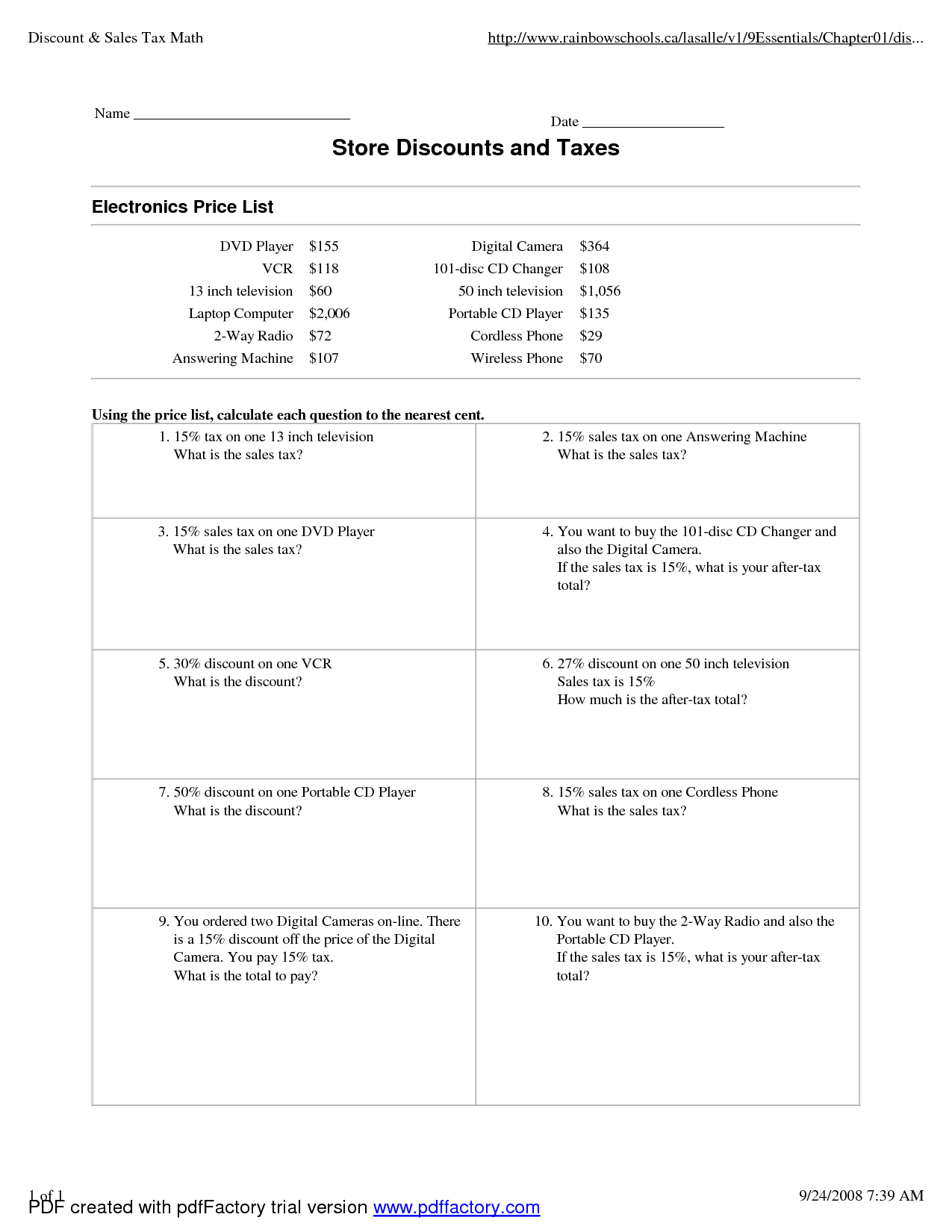 14 Sales Tax Math Worksheet Worksheeto