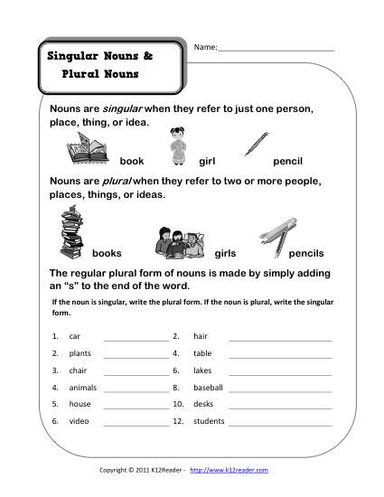 Singular and Plural Nouns Worksheets Grade 2 Image
