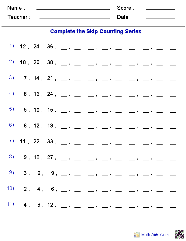 Skip Counting Times Table Worksheets