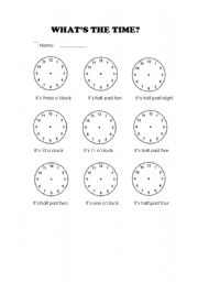 Times and Half Past O Clock Worksheet