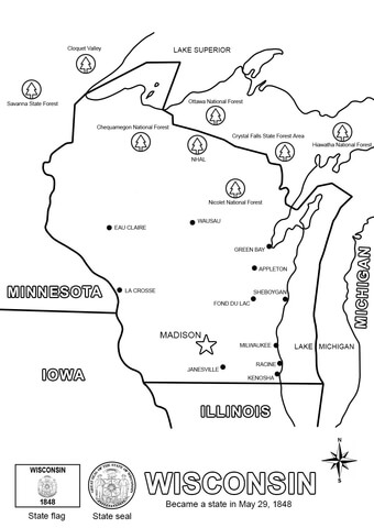 Wisconsin State Map Coloring Page Image