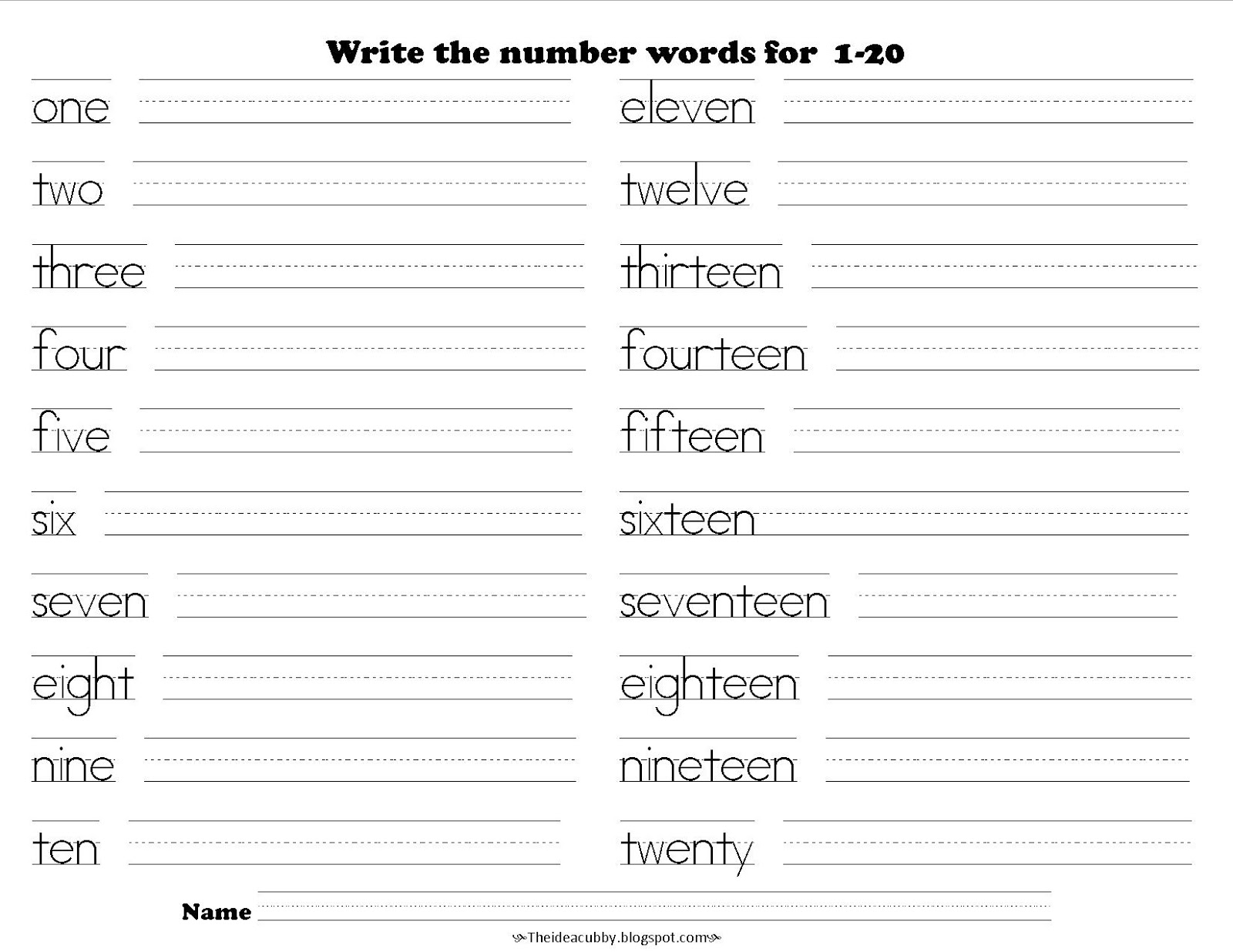 Read And Write Numbers To 20 In Words