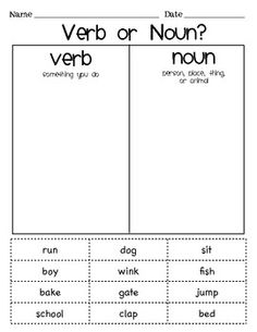 1st Grade Grammar Worksheets Nouns and Verbs Image