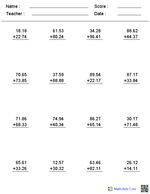 4th Grade Math Addition Worksheets Image