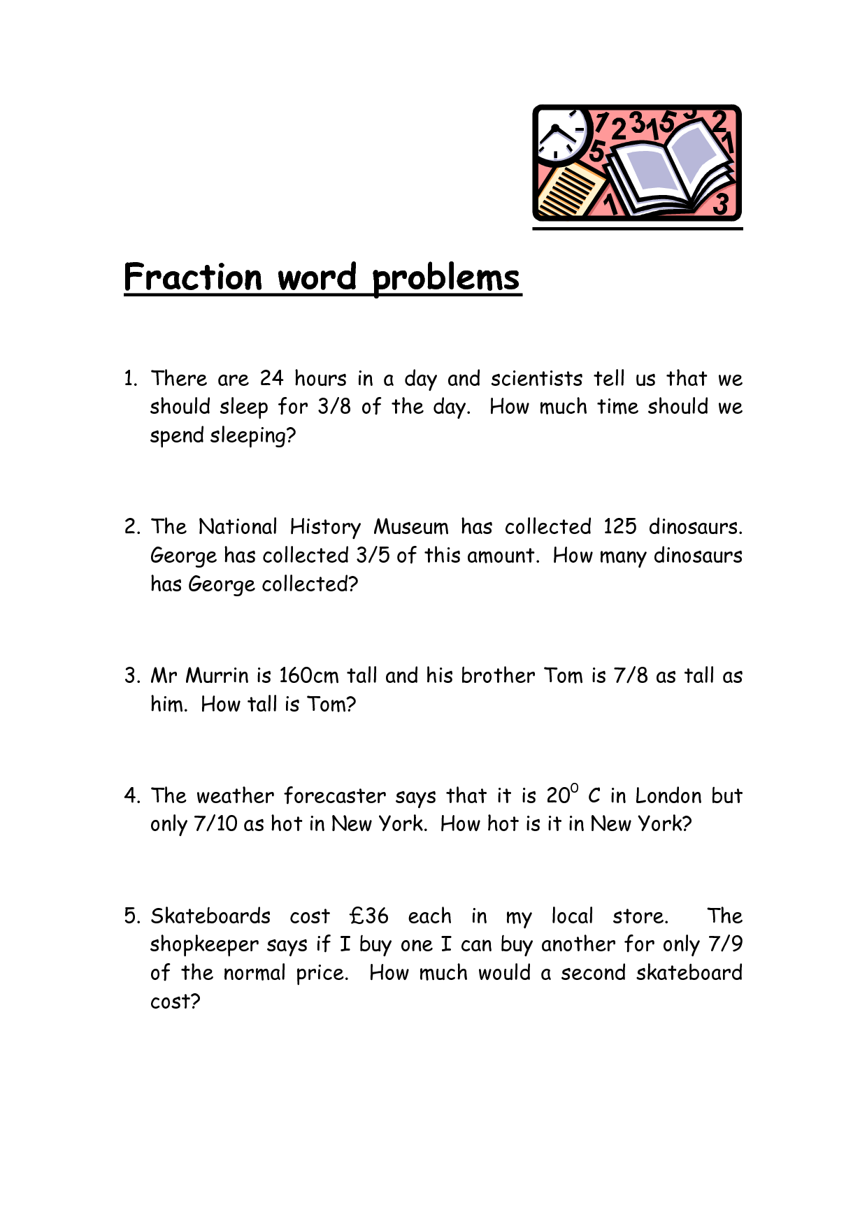 5th Grade Fraction Word Problems Image