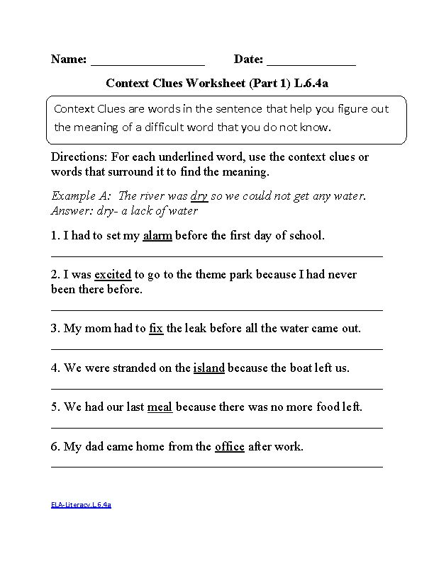 6th Worksheet 5th Grade Context Clues