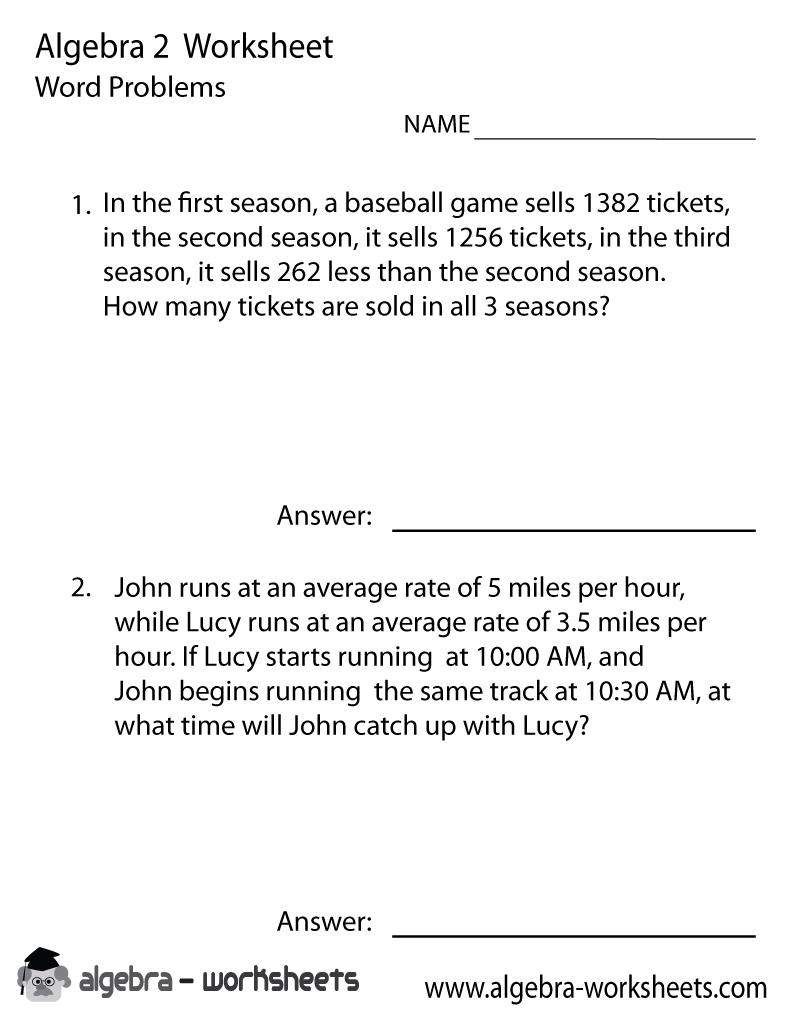 Algebra 2 Word Problems Worksheets Image