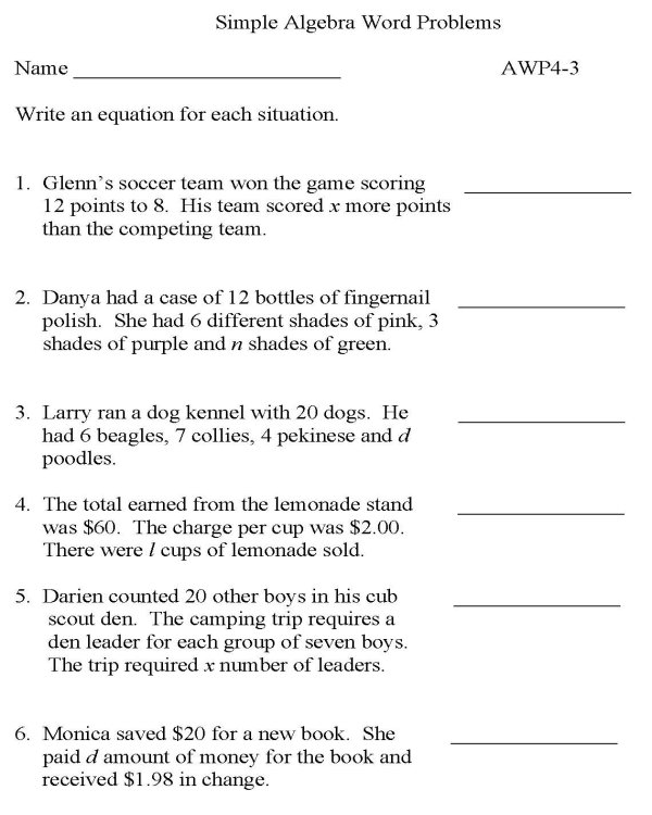 Algebra Word Problems and Answers Image