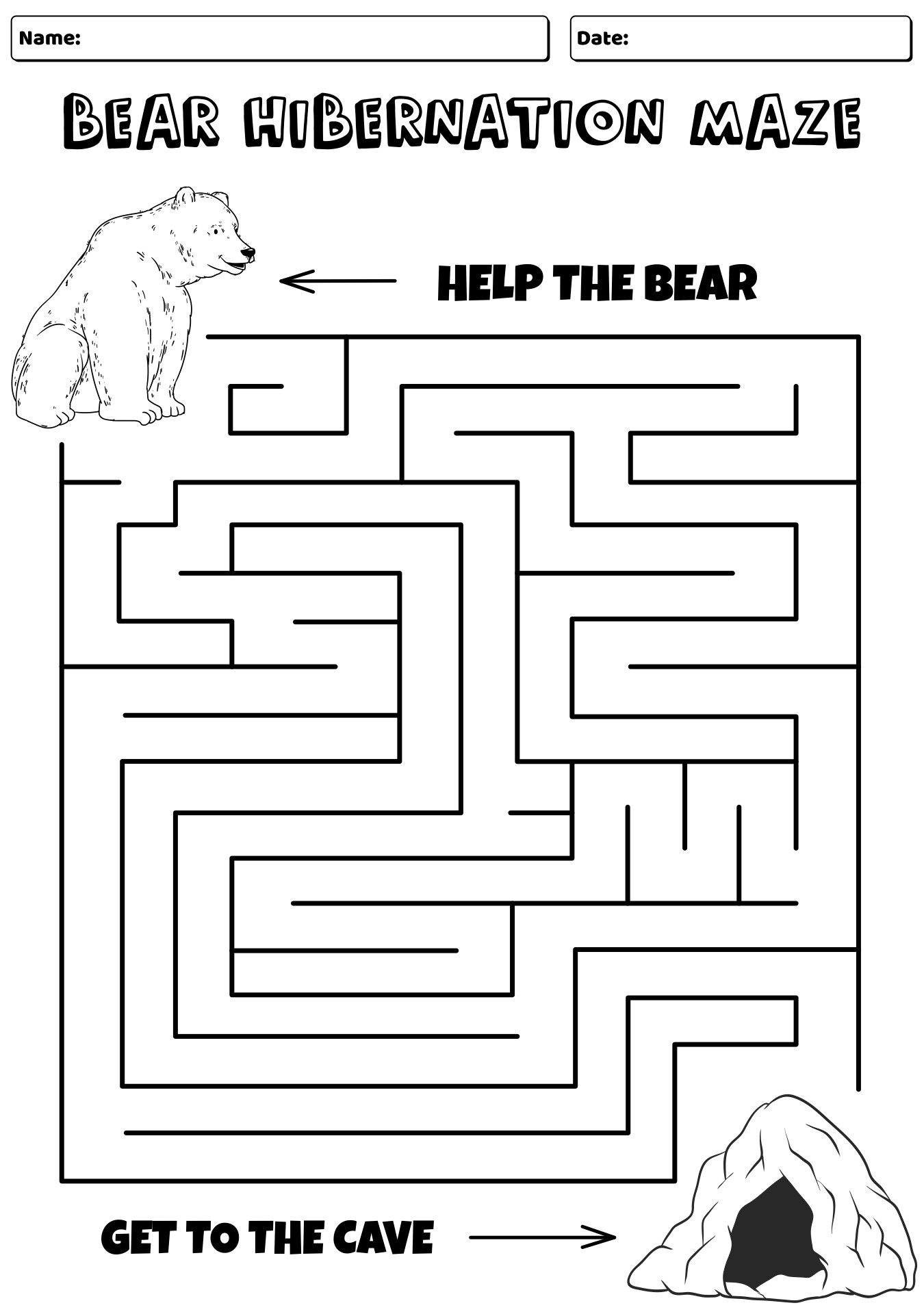Bear Hibernation Worksheet