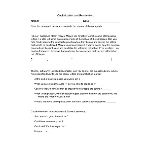 Capitalization and Punctuation Worksheets Image