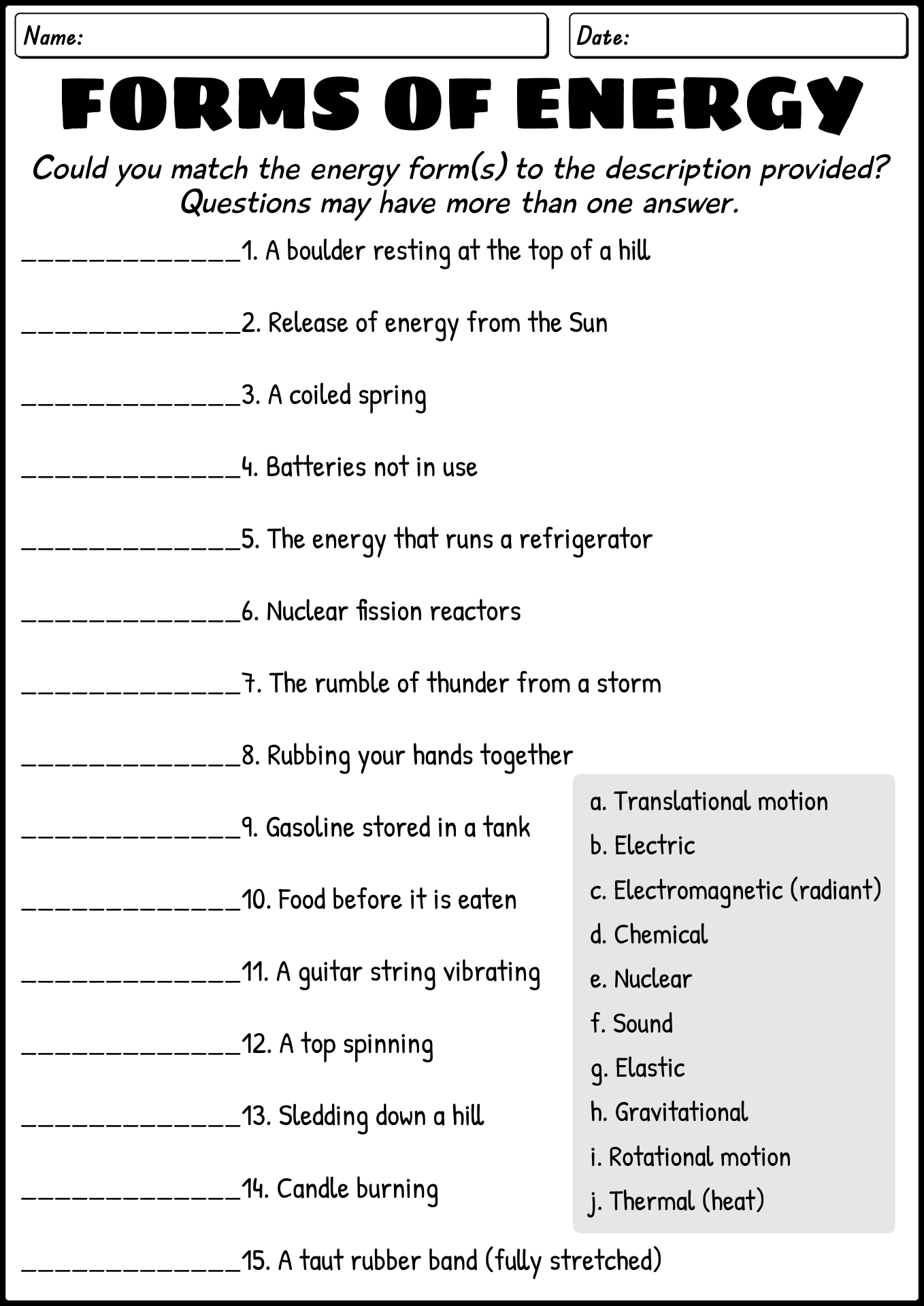 types of energy worksheet pdf