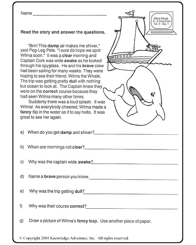 Free 2nd Grade Reading Comprehension Worksheets Image