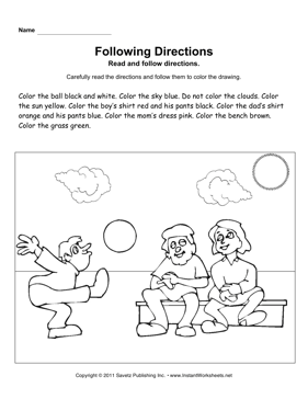 Free Following Directions Worksheets