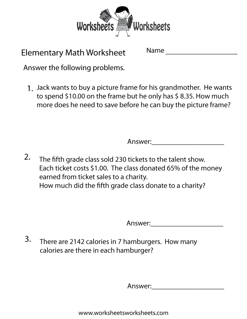 Free Math Word Problem Worksheets Image