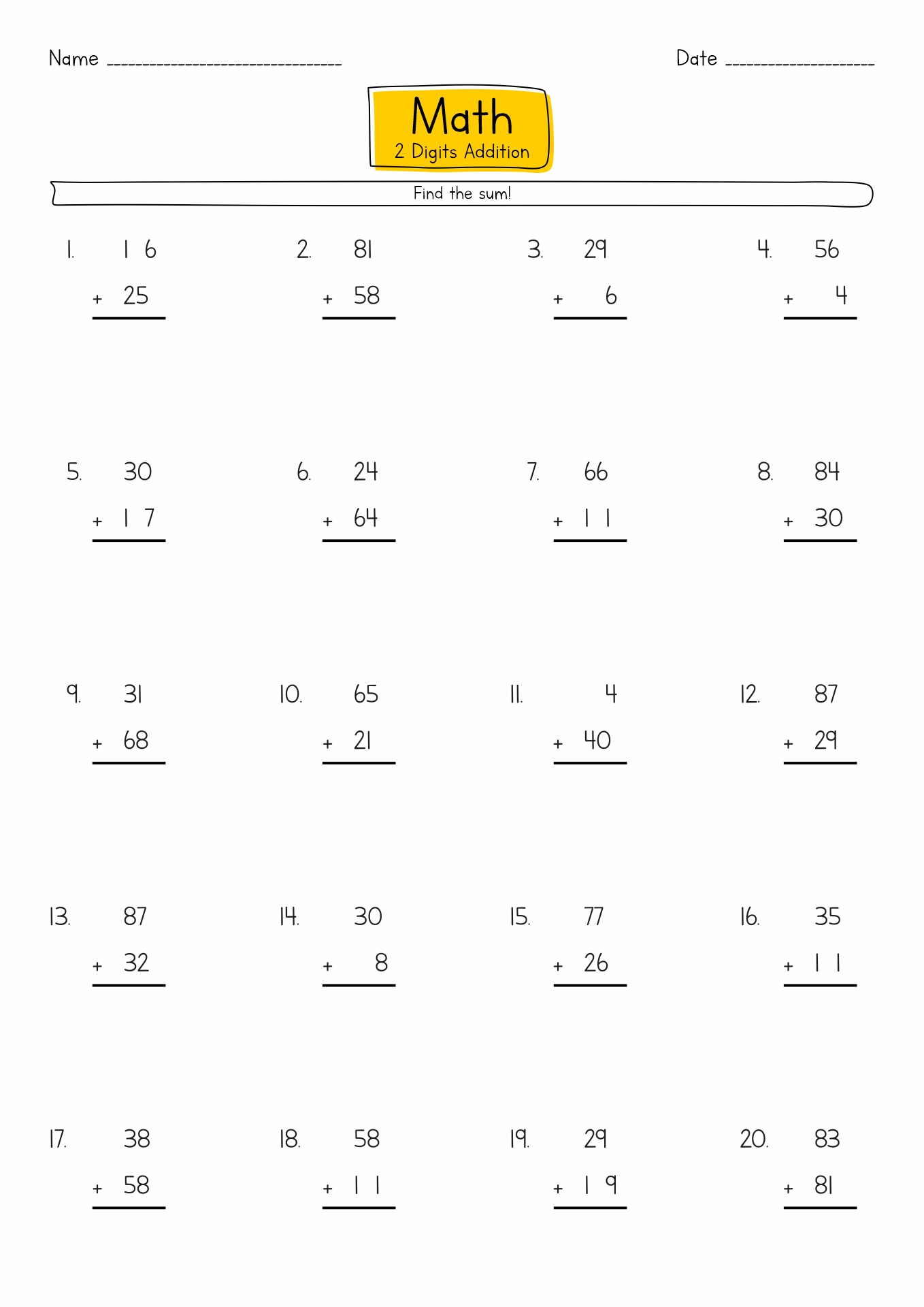 Math Addition Worksheets 2nd Grade Image