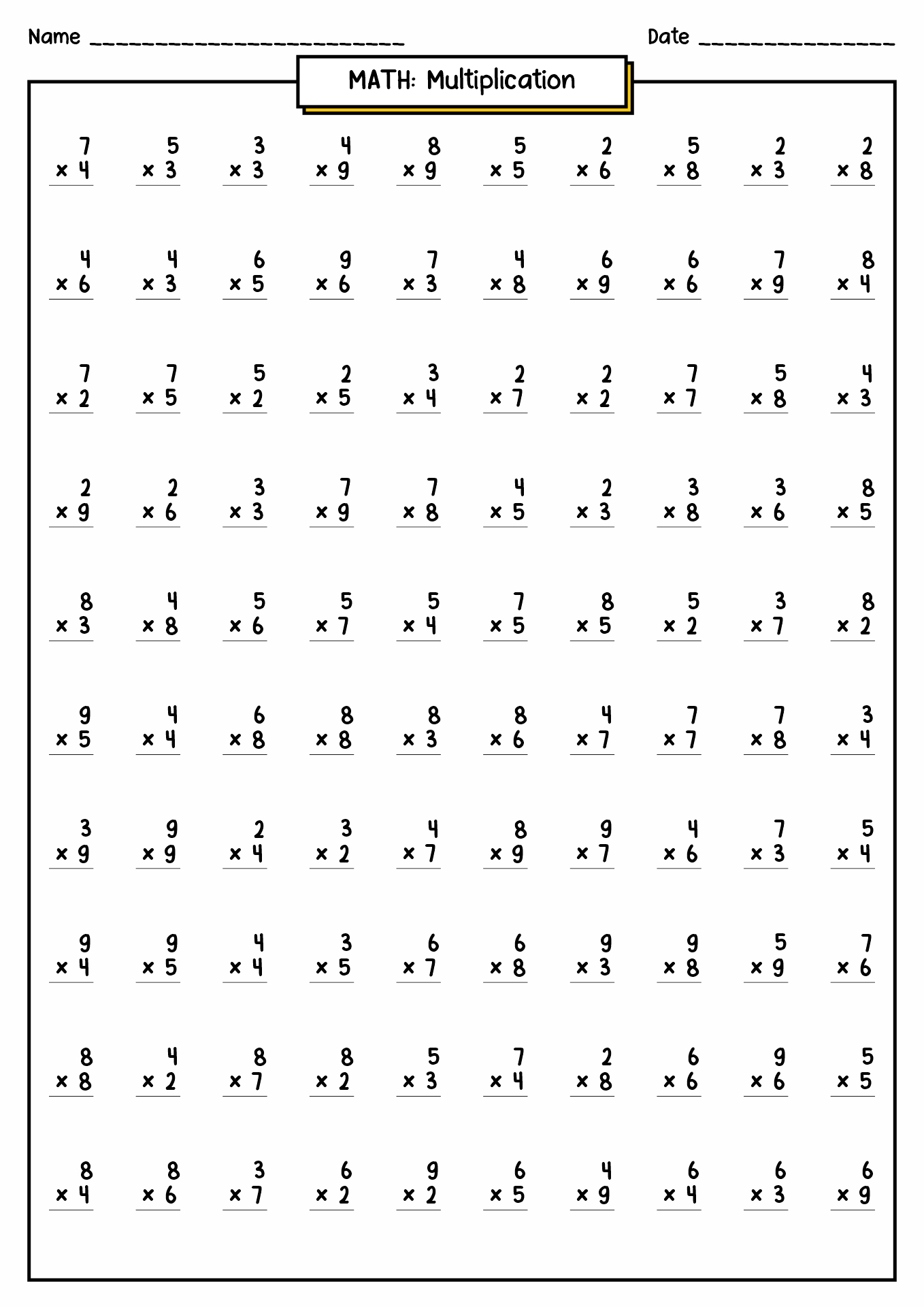 Math Problems Multiplication Worksheets Image