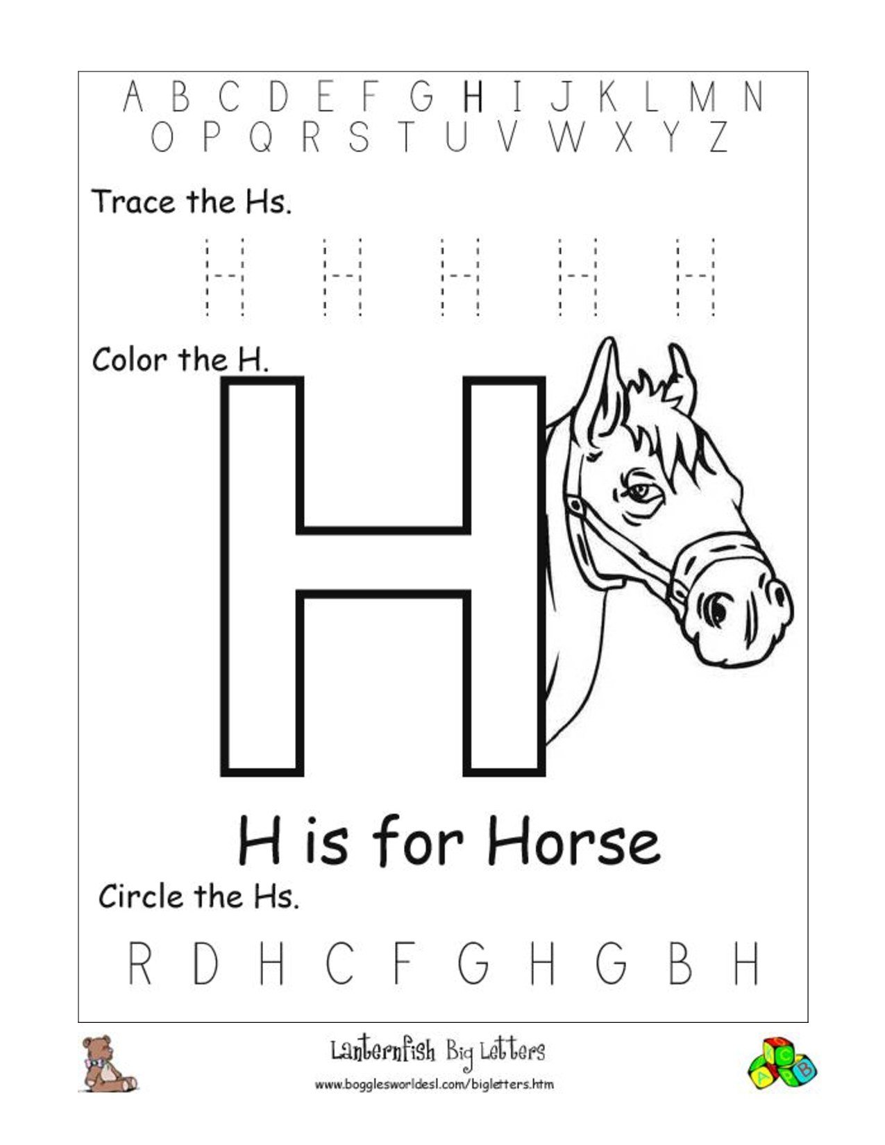Printable Alphabet Letter H Worksheets
